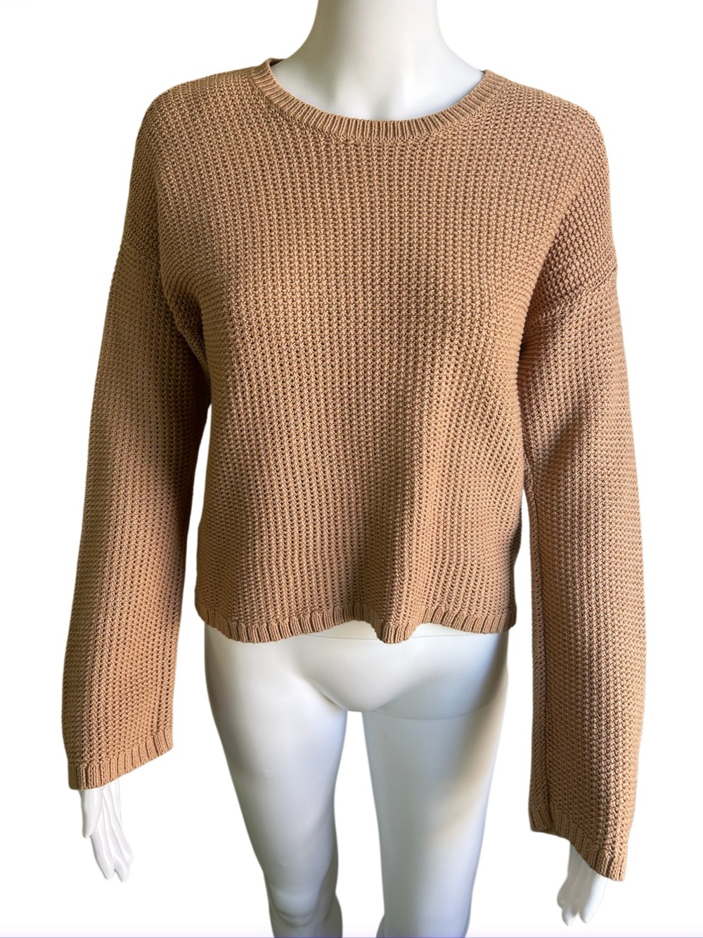 ▶️ Lululemon Waffle Knit Sweater Women’s S Beige Cropped Bell Sleeve Pullover